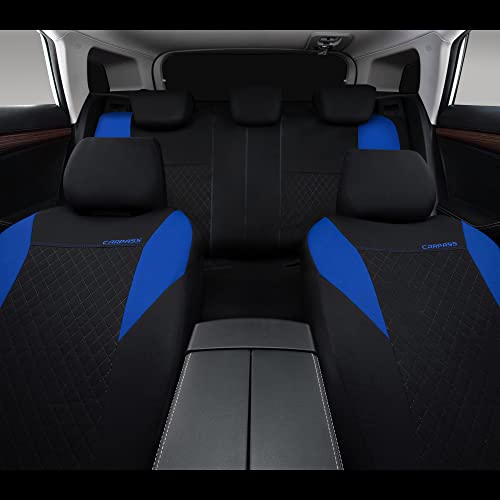 CAR PASS Ultrasonic Embossing Cloth Universal Seat Covers-Breathable Car Seat Cover with 5mm Composite Sponge Inside,Airbag Compatible,2zipper Bench for Sedan,SUV,Truck(Black and Blue,Full Set) - color: Blue