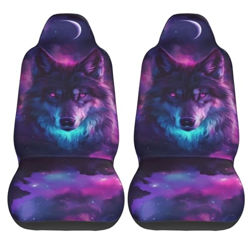 Purple Wolf Print Seat Covers Cool Animal on Galaxy Nebula Fabric Bucket Seat Cushion Universial Fit for SUV Truck Van Sedans Vans Dog & Car Seat Protector, Breathable - color: Wolf