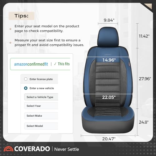 Coverado Car Seat Covers Full Set, Luxury Leather Car Seat Covers, Automotive Front and Rear Mesh Seat Covers, Full Set 5 Seats, Blue Black Seat Covers for SUV Sedan Truck - color: Blue&Black, size: FullSet