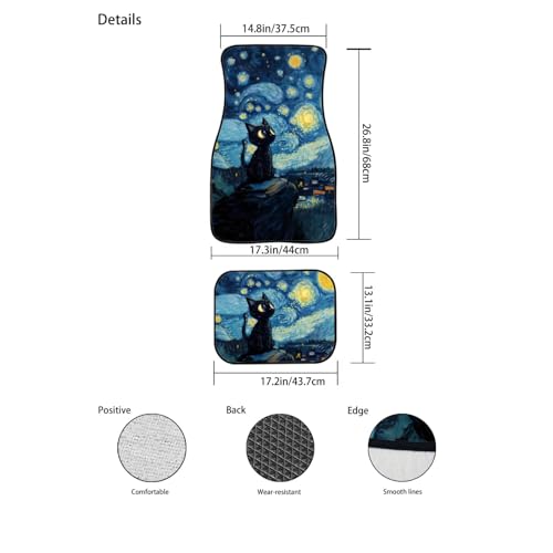 Starry Cat Print Rubber Mats for Car 4 Pcs Auto Front/Back Floor Mats All Weather Car Floor Protection Fit for SUV Vans Sedans Trucks