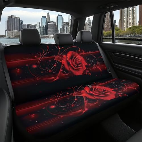 AFPANQZ 3D Red Rose Car Rear Seat Cover Non-Slip Stretch Universal Fit, Baby Dog Pets Work Back Seat Cover for Car Truck Van SUV Back Seats Cushion Protective Against Dirt & Pet Fur - color: 3D Red Rose