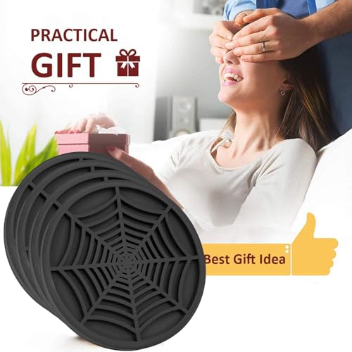 4 Pack Car Cup Holder Coasters, Cute and Creativity Cup Holder Insert Coaster Car Interior Accessories-2.75 inch Silicone Anti Slip Spider Web Car Coaster-Universal - color: Black2