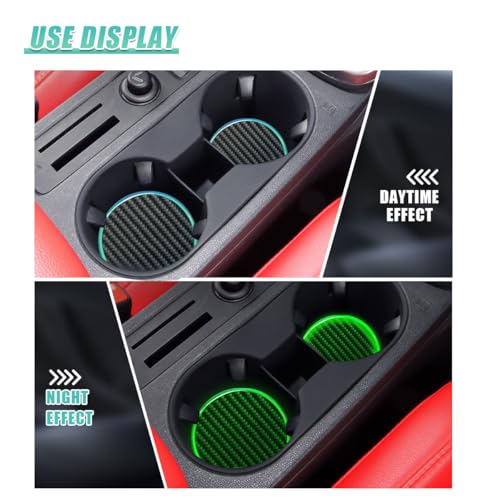 2PCS Car Cup Holder Coaster, 2.7 Inch Carbon Fiber Non-Slip Embedded Drink Mat, Luminous Cup Holder Insert Coaster Pad, Universal Car Interior Decoration Accessories for Women Men(No Mark)