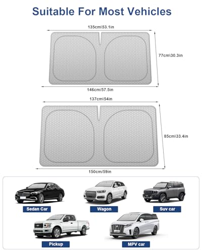 helloleiboo Graphene Car Windshield Sun Shade โ 59" x 33" Foldable Car Sun Shade, Advanced Heat Absorption & UV Protection, Universal Fit for Cars, SUVs & Trucks (59 * 33 Inches) - size: 59 x 33 inches