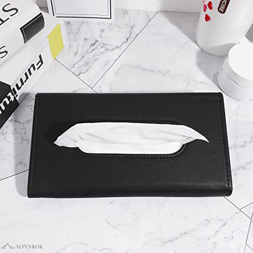 9.1 × 4.7 x 1.5 Car Tissue Holder — PU Leather Sun Visor Tissue Holder for Car with Ergonomic Take-Out Port, Universal Fit — Refillable Napkin Storage with Metal Clip Mount, Quick Install in Seconds