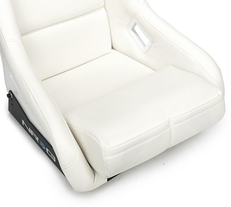 NRG Innovations FRP-302WT-V Universal Vinyl Fixed Back Bucket Racing Seat with Bottom Mount Bracket(Large), White Seat Cover, 21"W X 18" D X 36" H - color: White