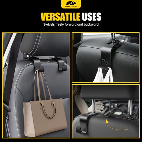 MIKKUPPA Car Seat Headrest Hook & Cup Holder Coaster - 4 Pack Universal Hanger Storage Organizer Hook for Bag Purse Coat, Non-Slip Silicone Cup Holder Insert, Car Essentials Interior Accessories