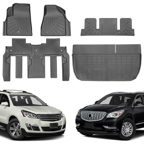 Floor Mats & Cargo Liner for Chevy Traverse 2009-2017 & Buick Enclave 2008-2017, Custom Fit All Weather TPE Floor Liners for Traverse & Enclave 7 Seats Accessories 3 Rows and Cargo Liner Set - style: 2) For Chevy Traverse | 2009-2017 | Combo Set