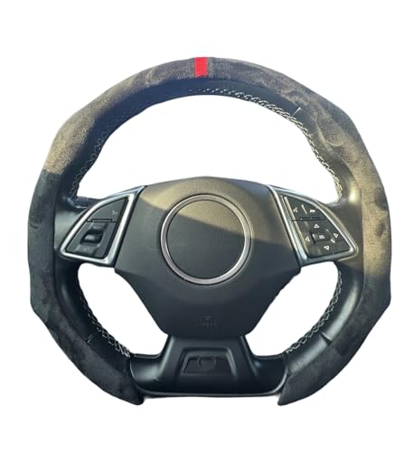 Quick Install Sporty Suede Leather Steering Wheel Cover with Red Top Trim Universal fit Any 14½" to 15" Car SUV Pickup Steering Wheel - color: Black+Top Red Line, size: Suede