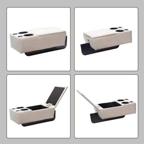 Removable Sofa Armrest, Dual Cup Holders Large Size Multifunctional Couch Caddy Storage Arm Rest with Power Wireless Charging Stand & LED Reading Light for Sofa Middle Seat Parts