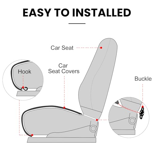 surpassme Comfortable Car Seat Covers Universal Front Seat Covers for Car Accessories with Storage Pockets, Padded Car Interior Covers for Automotive, SUV, Truck, and Van(Khaki)