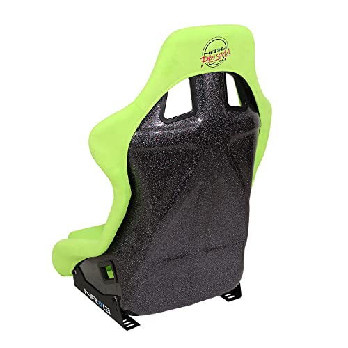 NRG Innovations NRG-FRP-302NG-PRISMA Universal Fixed Back Bucket Racing Seat for 5-Point Harnesses, Size L, Green Alcantara Material, 24" W X 35" H X 18" D - color: Green