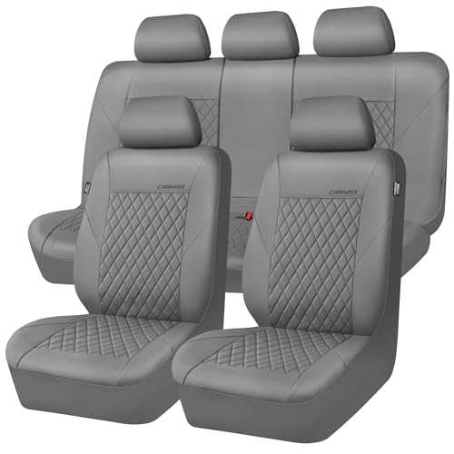 CAR PASS Quilting Faux Leather Seat Covers Full Set, Waterproof Deluxe PU Premium Auto Seat Cover, Breathable Seat Covers Universal Fit for Most Sedan SUV Van Small Truck, Airbag Compatible All Gray - color: Full Gray, size: Full Set (Front and Rear)
