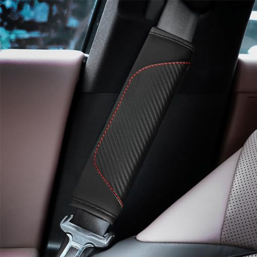 2PCS Car Seat Belt Cover, Carbon Fiber Seatbelt Shoulder Protection, Soft Car Seat Belt Strap Cushion Protect Your Neck and Shoulder, Car Accessories Seat Belt Pad for Car Truck (Black) - color: Black