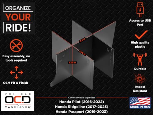 Vehicle OCD – Center Console Divider and Glove Box Organizer for Honda Pilot (2016-2022), Ridgeline (2017-2023), and Passport (2017-2023) – Made in USA – SLX516 - size: 2016-2023, style: Boxed Set