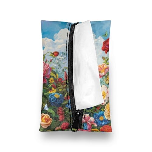 Floral Fabric Purse Zipper Tissue Bag Butterfly Pattern Pocket Tissues Travel Packs Washable Tissue Holder 5.2 x 3.2 Inch Tissue Packs for Coins Tissue Cards Car Travel Office Home - color: Floral Butterfly