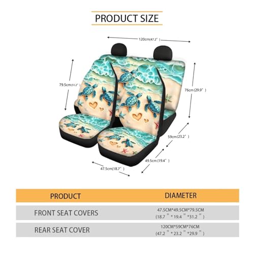 Beach Sea Turtle Car Seat Covers Set for Front and Rear 4 Pack Universal Vehicle Bucket Seat Pad Breathable Split Bench Seat Protector Full Set Travel Seat Cushion Covers Set - color: Beach Turtle