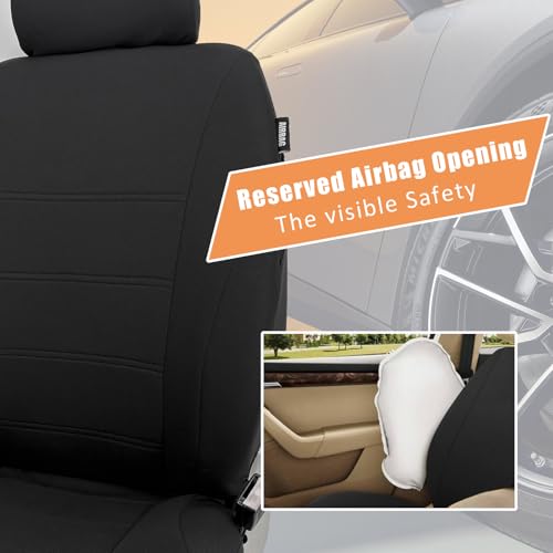 Champlus Car Seat Covers, Durable Breathable Mesh 2 Front Bucket Seat Covers, Universal Fit Automotive Sedan Cars, SUVs, Trucks, Mini Vans, Airbag Compatible, Easy to Install, Black - color: Black/Black