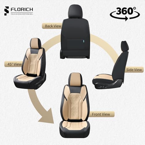 Seat Covers, Car Seat Covers Front Seats, Luxury Nappa Leather Seat Covers, Breathable and Waterproof Car Seat Protector 2 Seat, Automotive Seat Covers Universal for Most Cars-Black&Beige