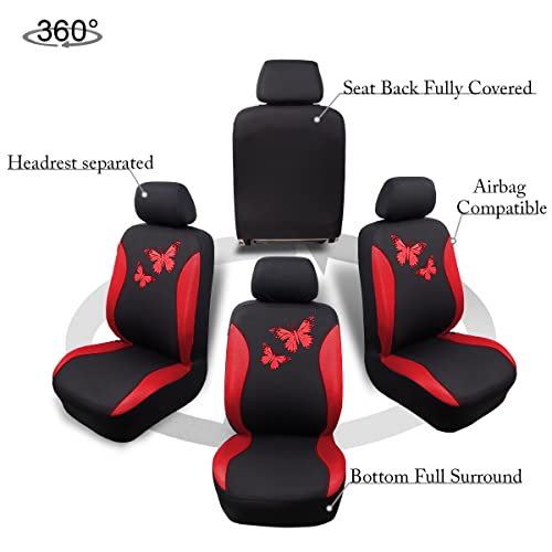 Flying Banner Butterfly car seat Covers ful Set Fashion Universal Lady Woman Female Rear Bench Split Colorized (Full Set, Red) - color: Red, size: Full set
