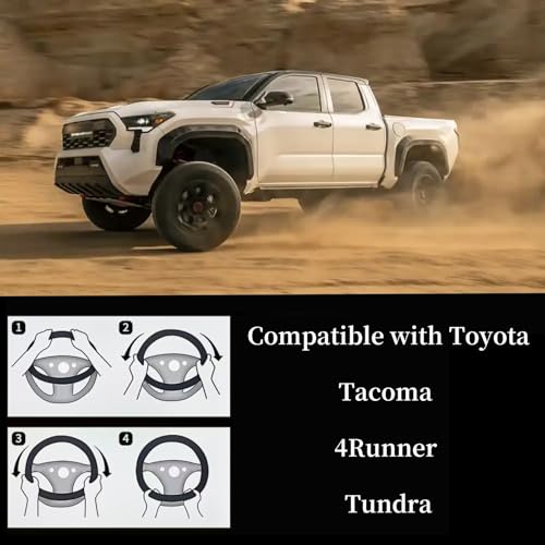Leather Steering Wheel Cover for Toyota Tacoma 4Runner Tundra, 15.5-16 inches Car Steering Wheel Cover with Anti-Slip Massage Particle (Black)