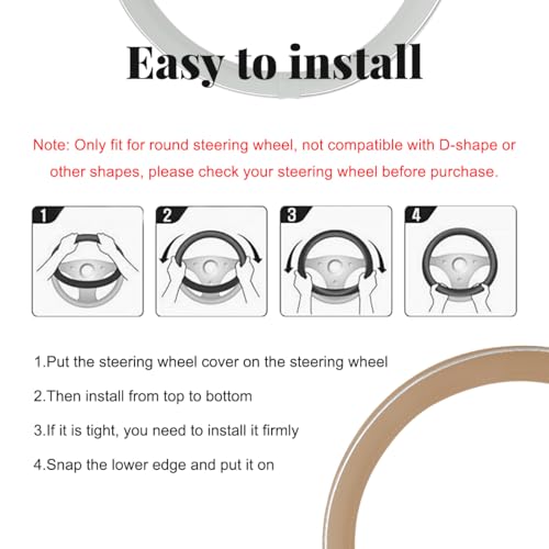 Leather Steering Wheel Cover, Breathable Anti-Slip Car Steering Wheel Protector for Max Diameter 15 Inch, Universal Auto Steering Wheel Cover for Men and Women (Beige)