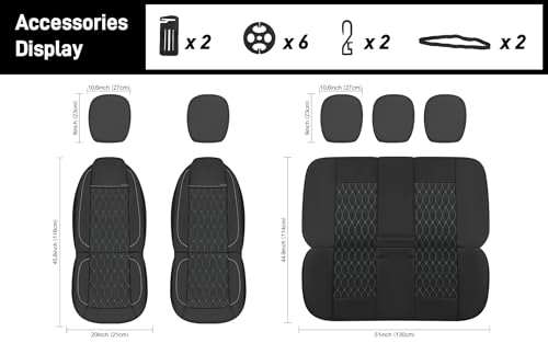Faux Leather Car Seat Covers 2 Front Set,Luxury and Comfortable Seat Covers for Cars, Airbag Compatible Car Interior Covers, Universal Fit for Suvs,Vans,Trucks(Black/Grey)