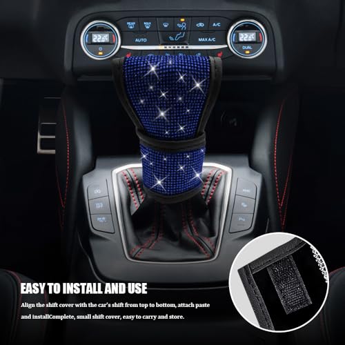 Bling Auto Gear Shift Knob Cover, Car Shifter Cover, Sparkly Crystal Rhinestones Gear Shift Knob Cover for Women Girls, PU Leather Shift Gear Cover with Bling Accessories Fit Cars (Blue) - color: Blue