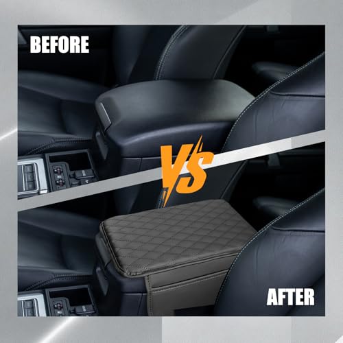 Arm Rest Cover for Car, Leather Padding Center Console Cover with 2 Storage Bags, Reduces Elbow Pressure Vehicle Armrest Protector, Thick Armrest Cushion for Car, SUV, Sedan, Truck, Black