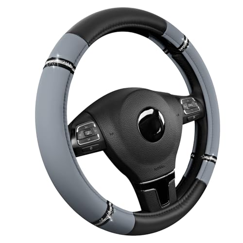 Road Comfort Leather Steering Wheel Cover – Premium Anti-Slip Car Steering Wheel Grip Cover – Universal Fit for 14.5”–15” Cars, Trucks & SUVs - Gray - color: Gray