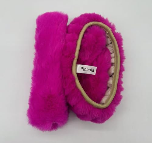 Pinbola 5pcs in 1 Set Faux Wool Steering Wheel Cover Soft Fluffy Handbrake Cover & Gear Shift Cover & 2pcs Seat Belt Shoulder Pads Warm Universal Fit for 15 Inch (Purple Pink) - color: Purple Pink
