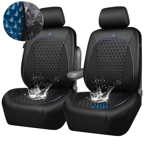 Outlet Leather Car Seat Covers Gel Wetsuit PU Front Seat Cover Waterproof EVA 2pcs All Weather Neoprene Universal Fit Pickup SUV Truck Sedan Automotive, Armrest Airbag Compatible, Rhombic Blue Strip - color: Black Blue, size: Front Seats
