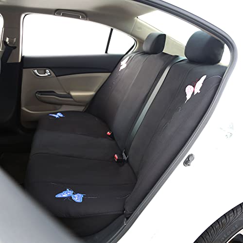 FH Group Full Set Butterfly Cloth Car Seat Covers - Universal Fit, Low Back Front Seat Covers, Solid Back Seat Cover, Washable Seat Cover for SUV, Sedan, Van, Black - color: Black Butterfly, size: Full Set