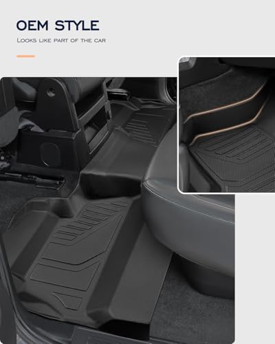 All Weather Floor Mats 2014-2018 for Chevy Silverado & GMC Sierra 1500, 2015-2019 2500HD 3500 HD, Only Crew Cab & Front Center Console & Bucket Seat, Waterproof TPE Rubber Car Accessories