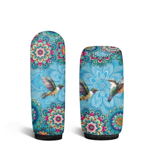 Bulopur Car Shifter Gear Hand Brake Trim Cover Set for Most Cars Van SUV Sedan Truck Auto Accessories - color: Boho Floral Hummingbird