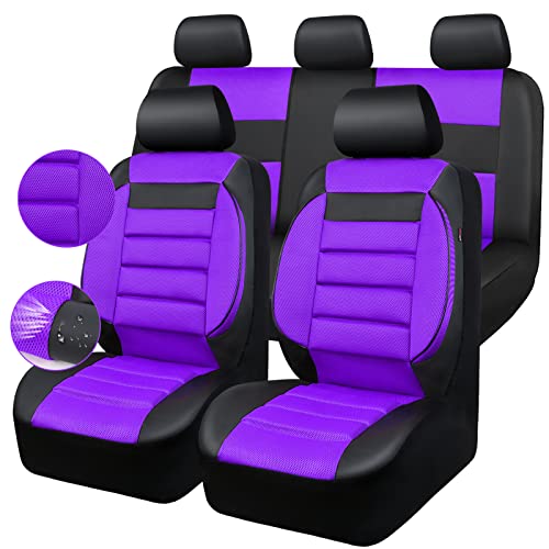 CAR PASS Leather 3D Foam Back Support Car Seat Covers Full Set Air Mesh Automotive Seat Covers, All Season Car Seat Cover Fit Automotive,SUV,Sedan,Van, Airbag Compatible Elegance (Black Purple) - color: black and purple