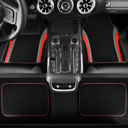 CAR PASS Leather Car Seat Covers Full Set with Waterproof Car Floor Mats,Airbag Compatible,Automotive Interior Covers for Cars Sedans,Trucks,Vans,SUV with Car Carpet Mats(Black and Red) - color: Red Black
