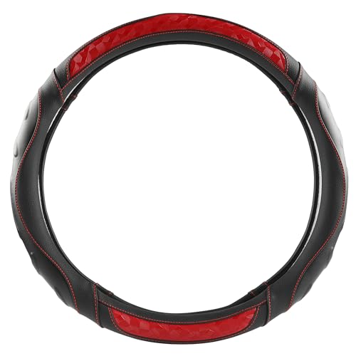 Black Seal Custom-Fit Steering Wheel Cover for Ford F-150, F-250, F-350, Expedition, 15.5–16", Anti-Slip PU Leather (Black+Red) - color: Black+Red