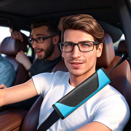 Carbon Fiber PU Leather Seat Belt Covers - 2Pcs, Black and Blue Sporty Seat Belt Pads, Universal Fit for Car Truck SUV - color: yd-blue