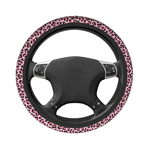 Pink Leopard Print Steering Wheel Cover Pink Cheetah Steering Wheel Car Cup Holder Pad 2 Pack 15 Inch Steering Wheel Cover Women Men Anti Slip Breathable Wheel Cover Protector - color: Pink leopard print
