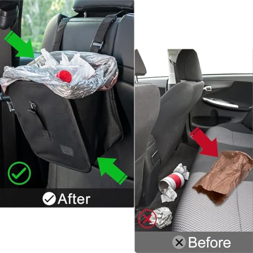 Car Trash Can Hanging Leak-Proof Organizer Waterproof Garbage Can Large Capacity Multipurpose Trash Bin for Car (Black)