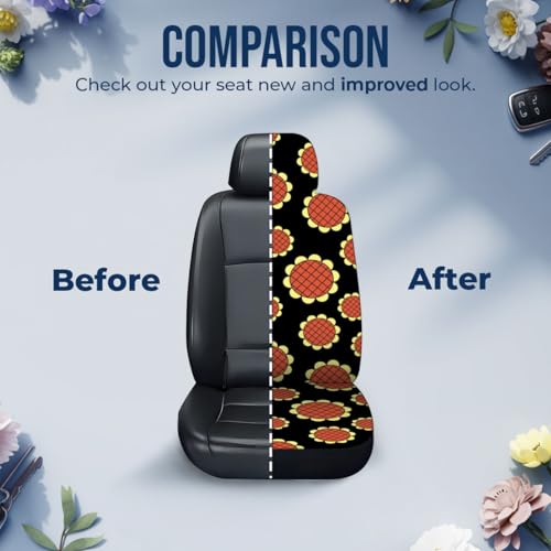 Sunflower Pattern Car Seat Covers Set of 2, Breathable Front Seat Covers for Truck Sedan SUV, Anime Car Accessories, Anime Gift for Women Men - color: Anime Sunflower