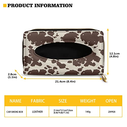 Biyejit Brown Cow Print PU Leather Car Tissue Holder, Classic, Rectangular - color: Brown Cow Print, size: 1 Pack