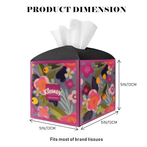 Tissue Box Cover Holder Square Tissue Cube Cover PU Leather Tissue Organizer with Bottom Belt for Bathroom, Tabletop, Car, Night Stands, Office, Home, Kitchen (1, Black) - color: Black