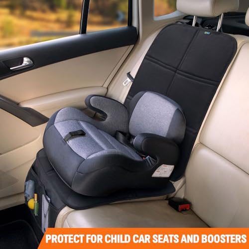 JOYSKY Car Seat Protector for Child Car Seat, 2 Pack Carseat Protectors for Under Child Seats with Thick Padding, Waterproof Fabric and Storage Pockets, Protection for Automotive Interior