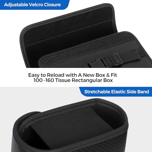 Upgraded Car Tissue Holder Premium PU Leather Tissue Box Cover Keep Tidy Backseat Rectangular Napkin Holder for Car Fits for 100-160 Regular Size Tissues Multi-Position Organizer in Cars Black