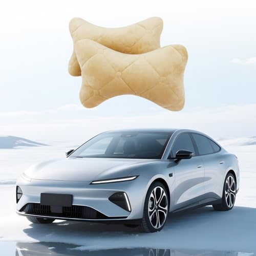 2PCS Car Headrest Pillow, Comfortable Ergonomic Design Vehicle Seat Neck Pillow for Driving Fatigue Relief, Soft Breathable Automotive Interior Head Rest Cushion Pad, Universal Fit (Beige) - color: Beige