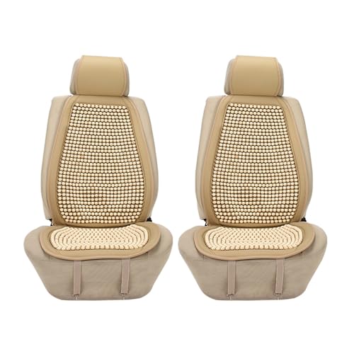Blueshyhall Cooling Wooden Beaded Car Seat Cover Comfortable Massage Support Cushion for SUV Auto Office Home Seat Chair - Beige 2 Pcs - color: Beige