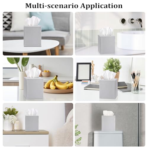 Sumnacon Tissue Box Cover Square Tissue Box Stylish PU Tissue Box Holder with Magnetic Bottom, Leather Cube Tissue Cover for Living Room Bathroom Bedroom Table Desk Home Office Car, Light Grey - color: Light Grey