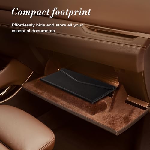 CoBak Leather Car Registration and Insurance Holder with Magnetic Compartment - Vehicle Glove Box Organizer for Driver License, Cards, Emergency Cash - Auto Truck Accessories Case, Lychee Black